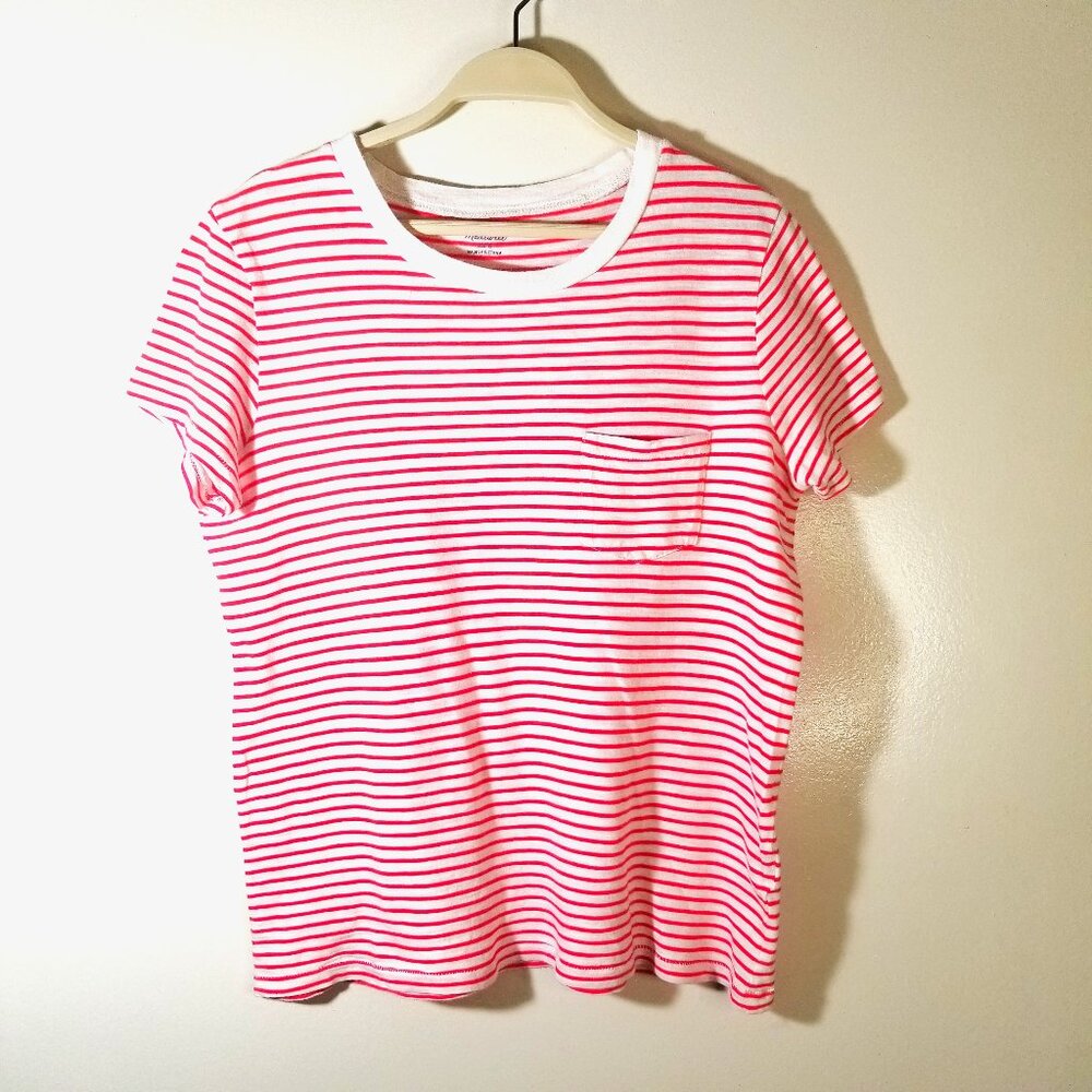 Madewell Red and White Striped Pocket T-Shirt Small